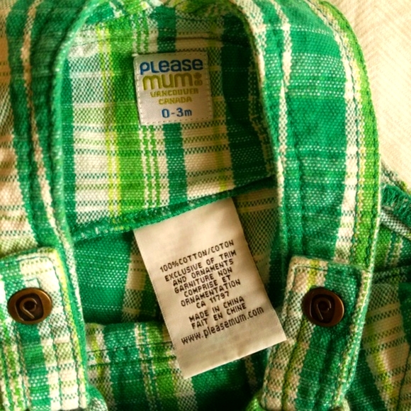 please mum woven cotton green plaid shortalls 0-3 months baby - Picture 4 of 6